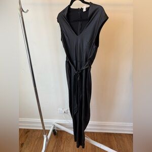 Faux Leather Lewk Sleeveless V-Neck Jumpsuit.